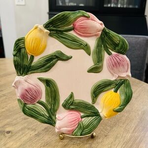 Fitz and Floyd Vintage Ceramic Plate Easter Tulips